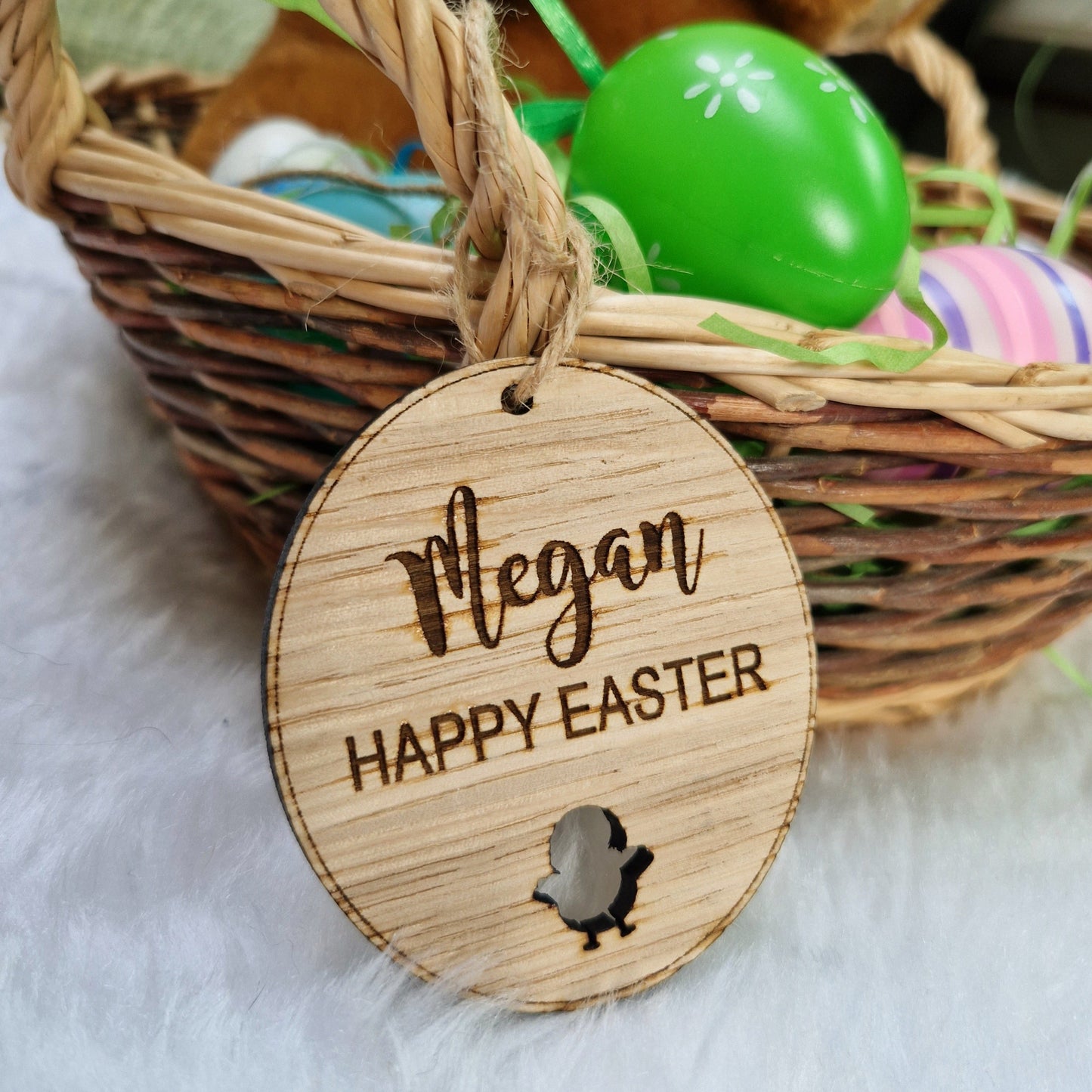 Happy Easter Personalised Wooden Egg Tag