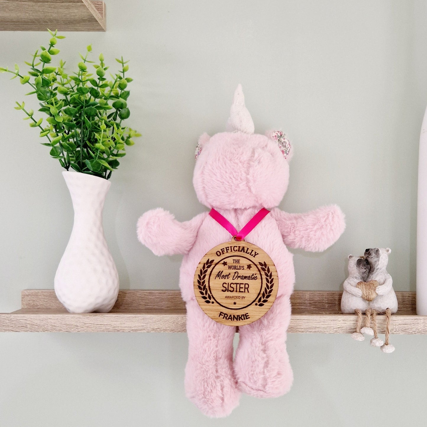 World's Most Dramatic Sister Wooden engraved medal personalised by Name