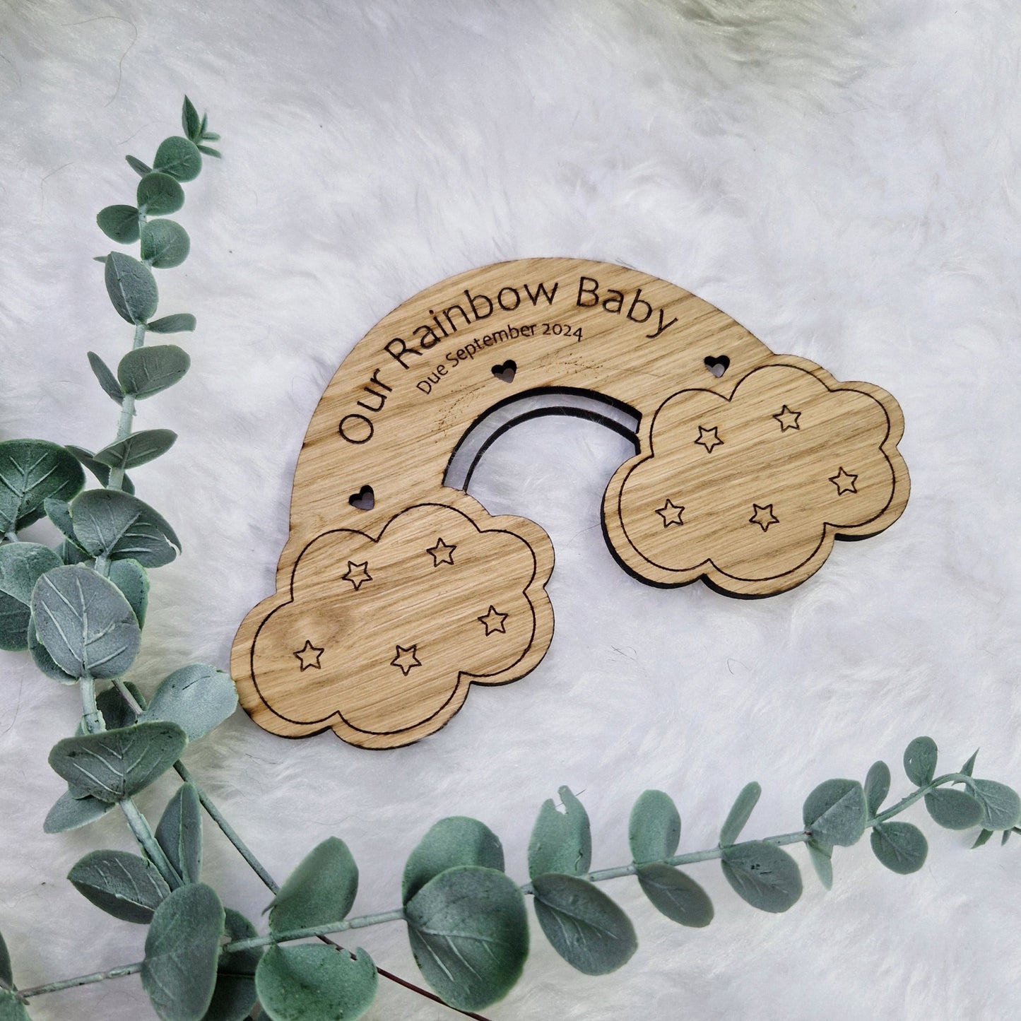 Rainbow baby pregnancy announcement photo prop sign. Personalised with babies due date.