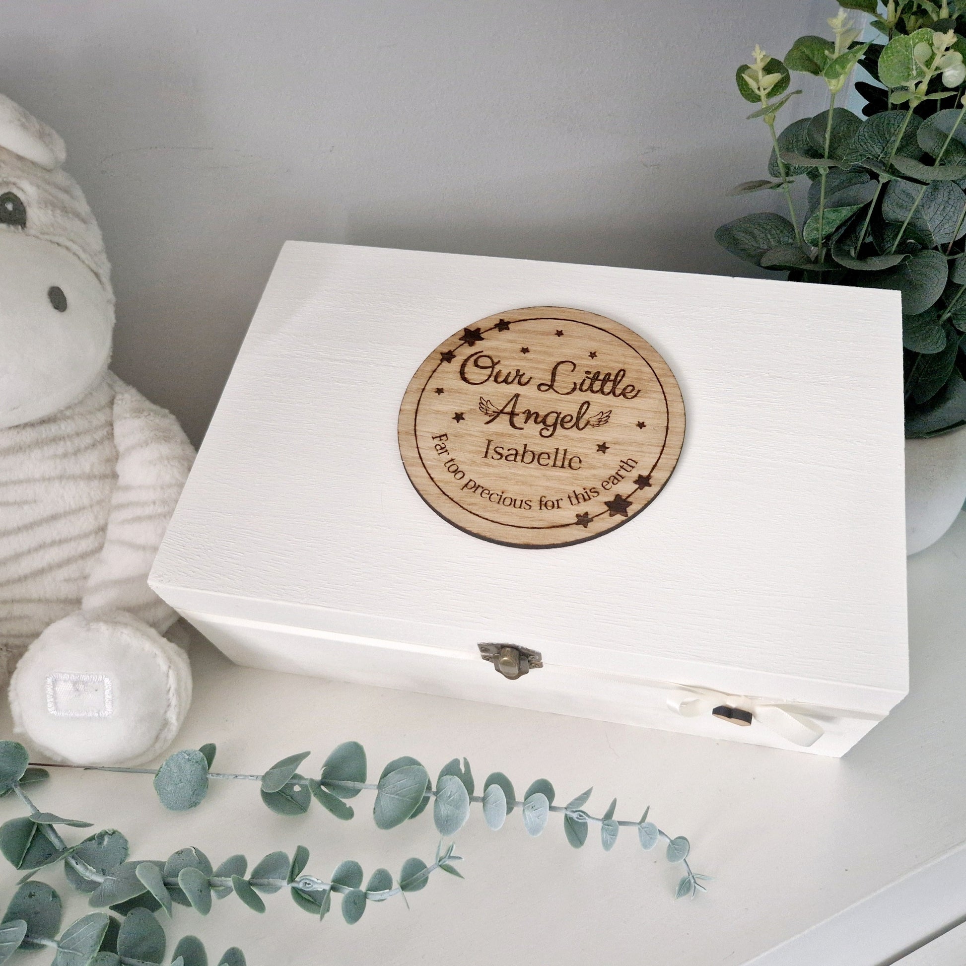 Baby Loss Memory Box. Engraved wooden memory box for remembering an angel baby.