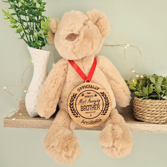'World's Most Annoying Brother' Wooden Medal