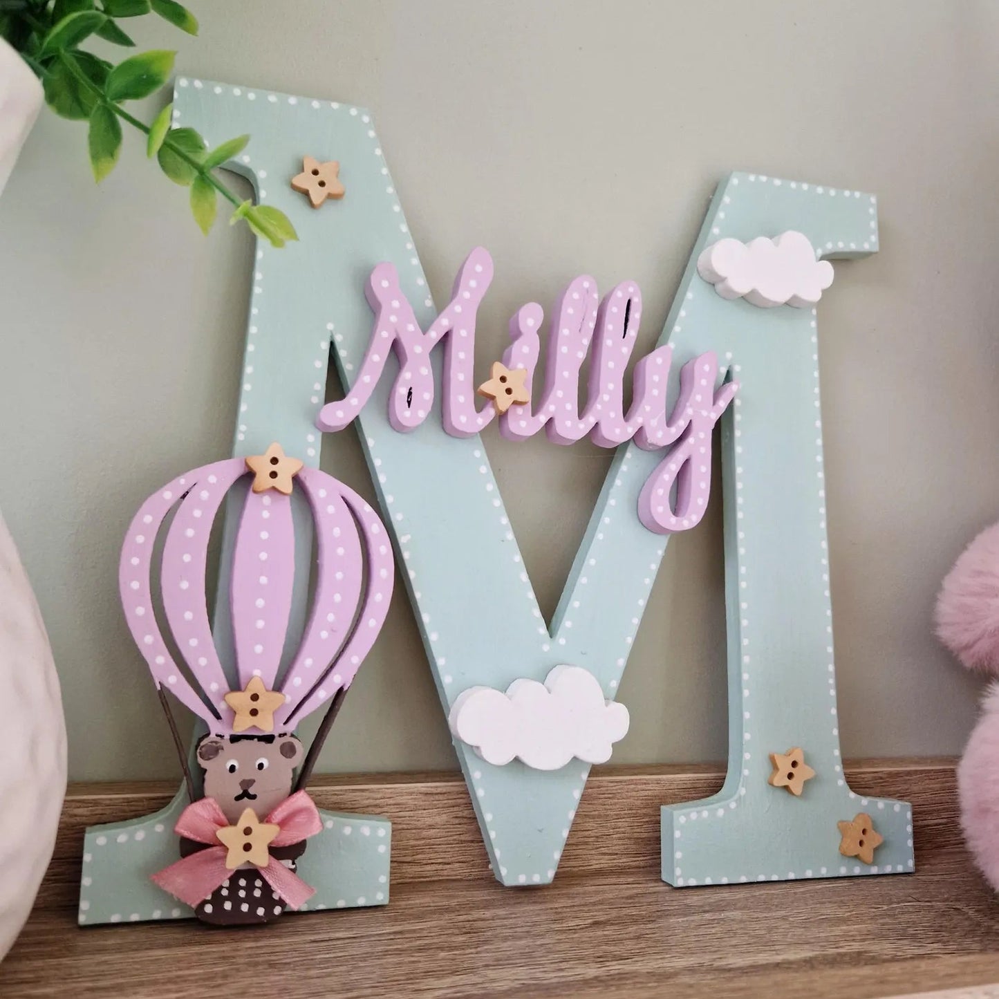 Wooden Initial- Hot Air Balloon