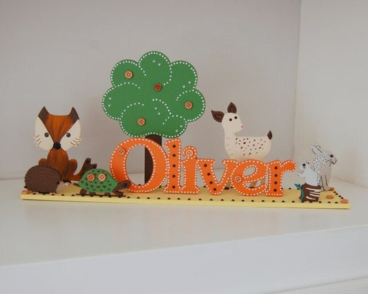 Woodland Animals Childrens Personalised Name Sign.
