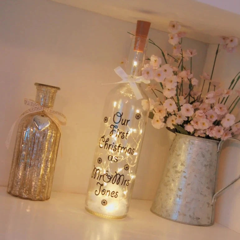 Our First Christmas as Mr and Mrs Gift Light up bottle