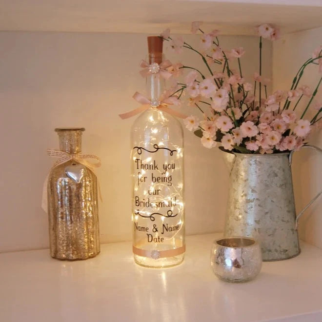 Light up Bottle LED Fairy Lights Personalised Thank you gift for Bridesmaid