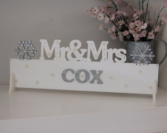 Personalised Mr and Mrs Sign for Winter or Christmas Wedding.