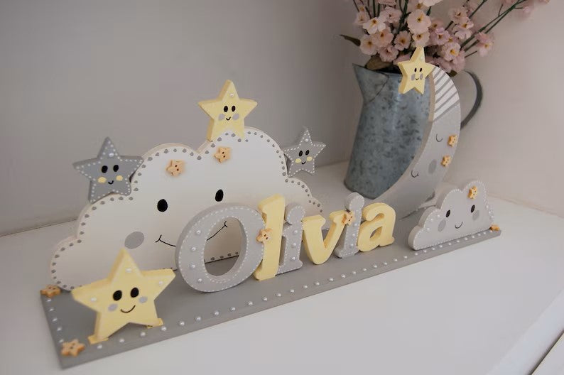 Children's Name Sign 'Moon & Stars'