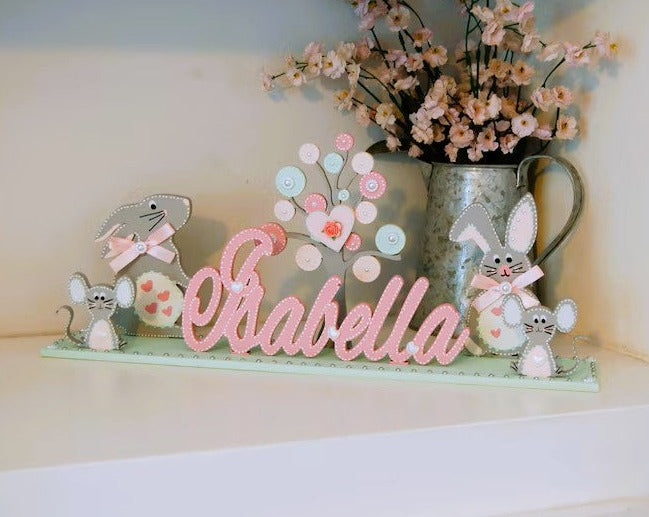 Children's Name Sign 'Bunny & Mouse'