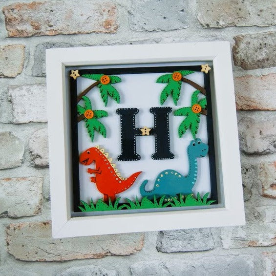 Framed Initial Art 'Dino Land'