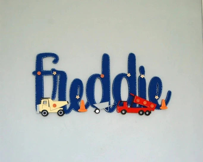 Construction theme Boys Personalised Bedroom Wall Sign Art