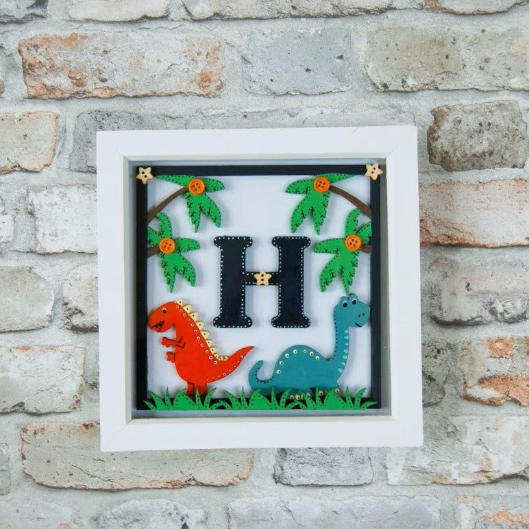 Framed Initial Art 'Dino Land'