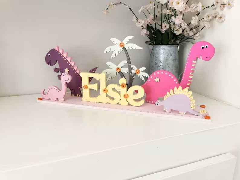 Children's Name Sign 'Jurassic Pink'