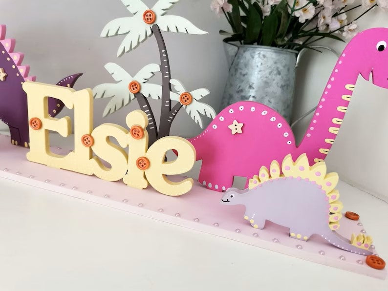 Children's Name Sign 'Jurassic Pink'