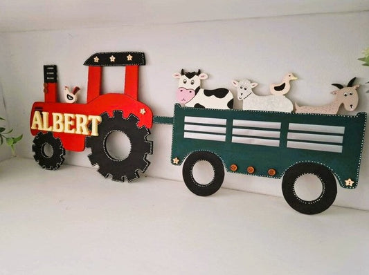 Tractor and Trailer Wall Art with Personalised Name