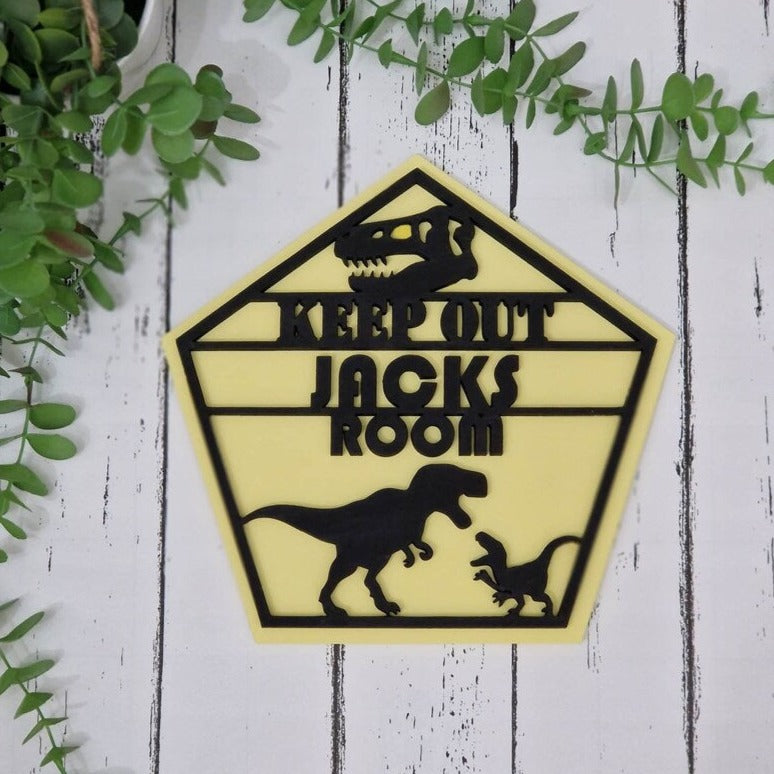 T-Rex Jurassic Park Keep Out Personalised Boys Bedroom Door Sign Plaque