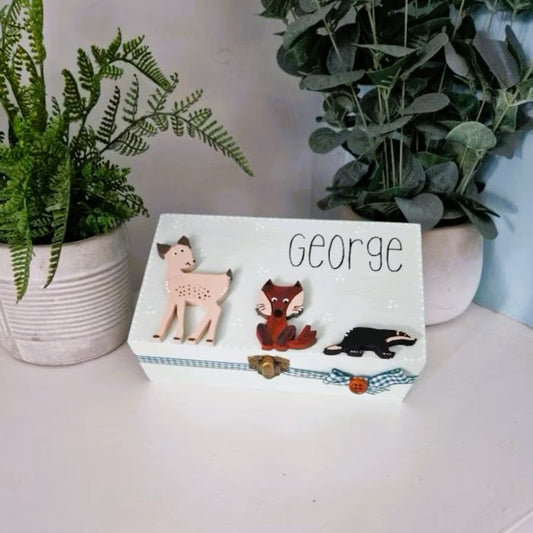Woodland Friends Creatures Wooden Personalised Trinket Box