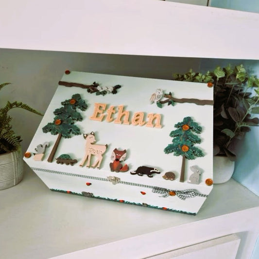 Woodland Animal Nursery Storage Box Personalised Baby Memory Box