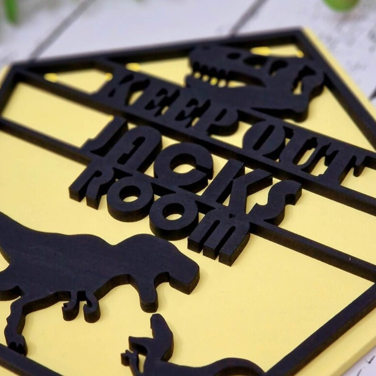 T-Rex Jurassic Park Keep Out Personalised Boys Bedroom Door Sign Plaque