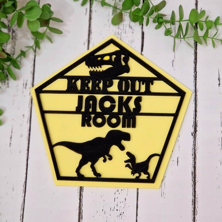 T-Rex Jurassic Park Keep Out Personalised Boys Bedroom Door Sign Plaque