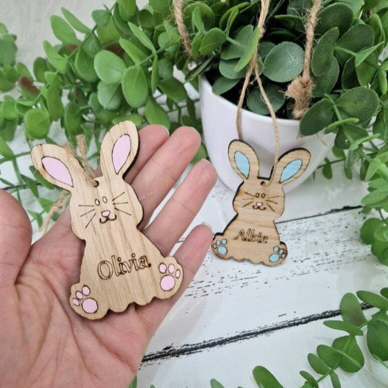 Personalised Rustic Wooden Bunny with engraved Name