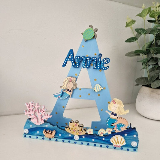 Little Mermaids Theme Wooden Personalised Initial Letter for Girls Bedroom decor