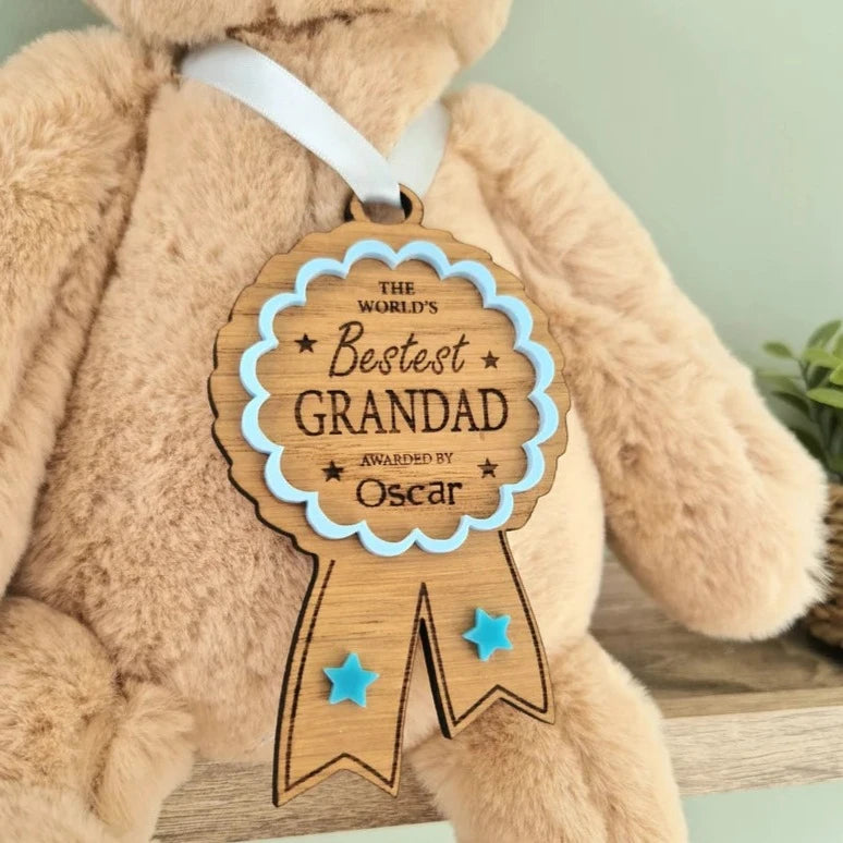 Bestest Grandad Wooden Engraved Personalised Rosette award