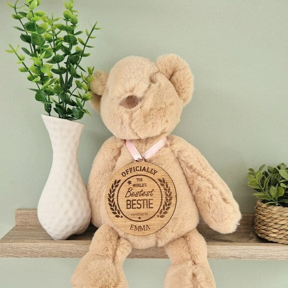 Worlds Bestest Bestie Novelty Wooden Medal Personalised to Name