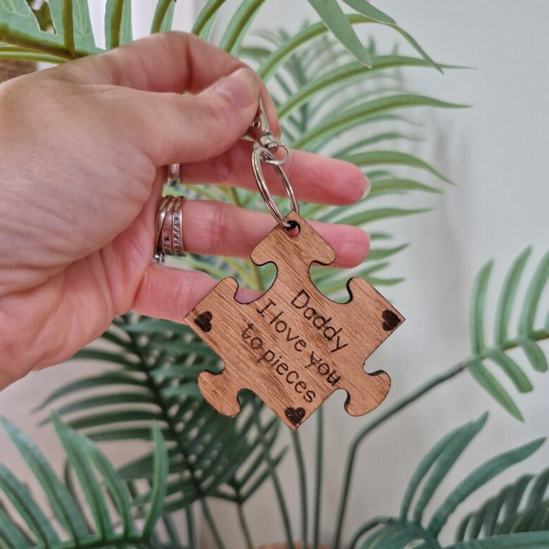 'I love you to pieces' Wooden Puzzle Piece Keyring