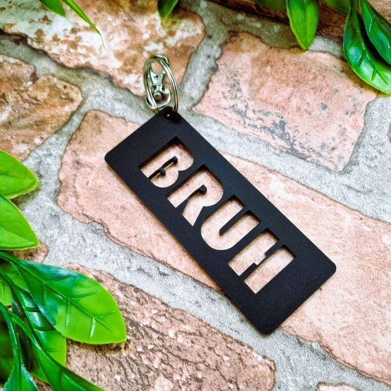 Black Acrylic BRUH Keyring Teen Boy Gamer Gift