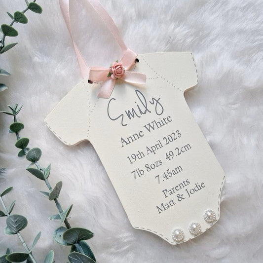 Cute Wooden Baby Vest Photo Prop for Social Media Baby Announcement including birth details