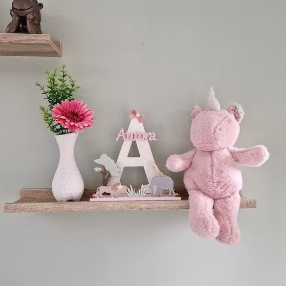 Pink Safari Nursery Wooden Letter Initial Personalised New Baby Gift