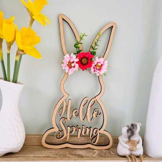Hello Spring Wooden Bunny