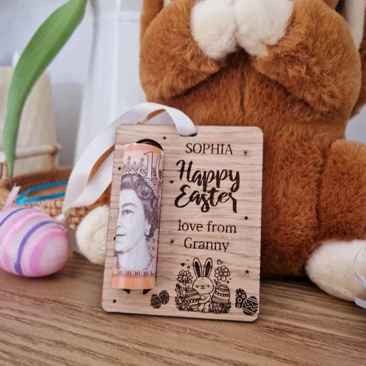 Wooden Engraved Money Holder for Easter Gifting Personalised to Name