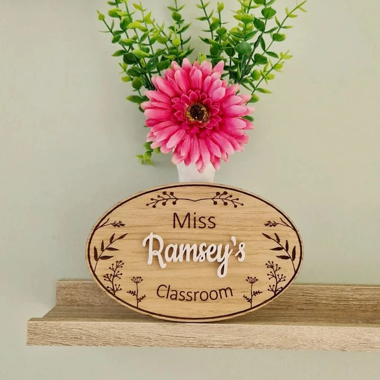 Personalised Oak Veneer engraved Classroom door sign