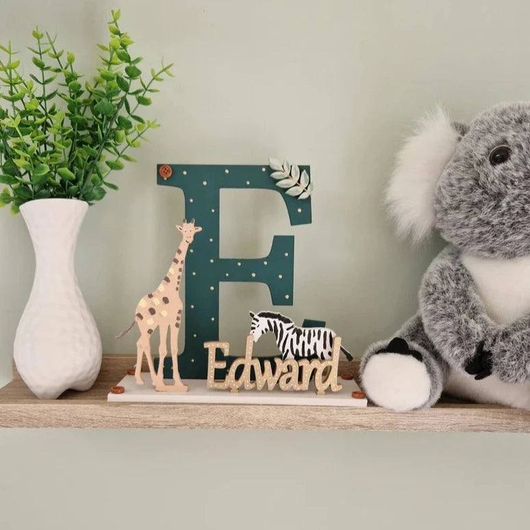 Wooden Nursery Letter 'Giraffe & Zebra'