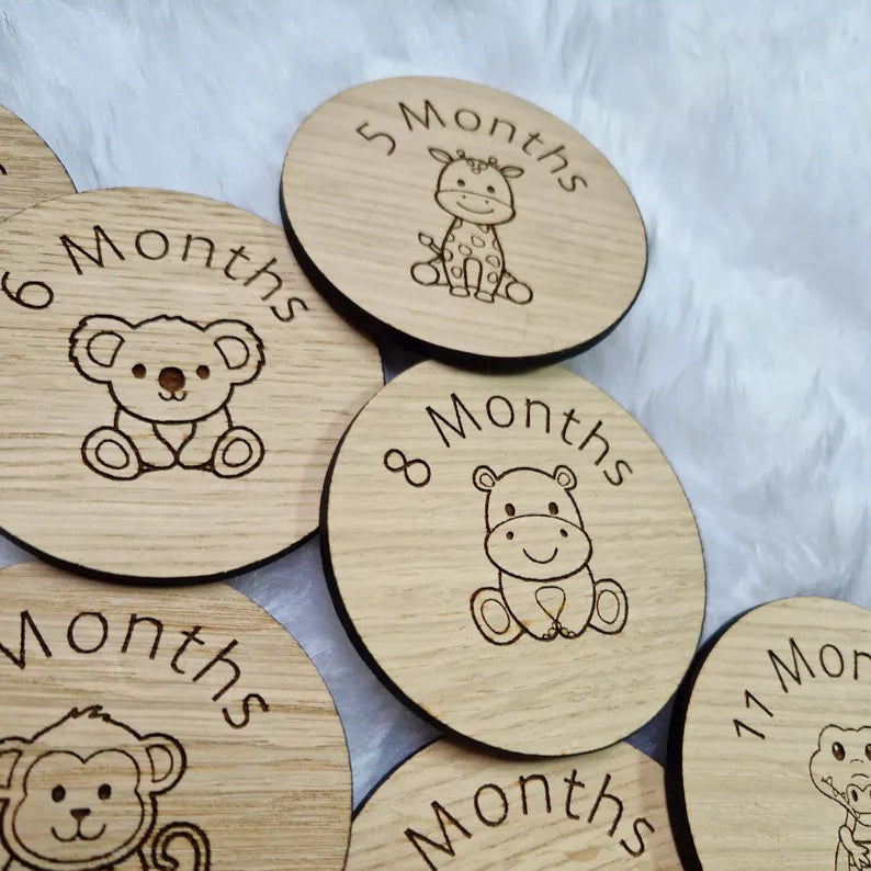 Gender Neutral Baby Milestone Discs- Safari Friends