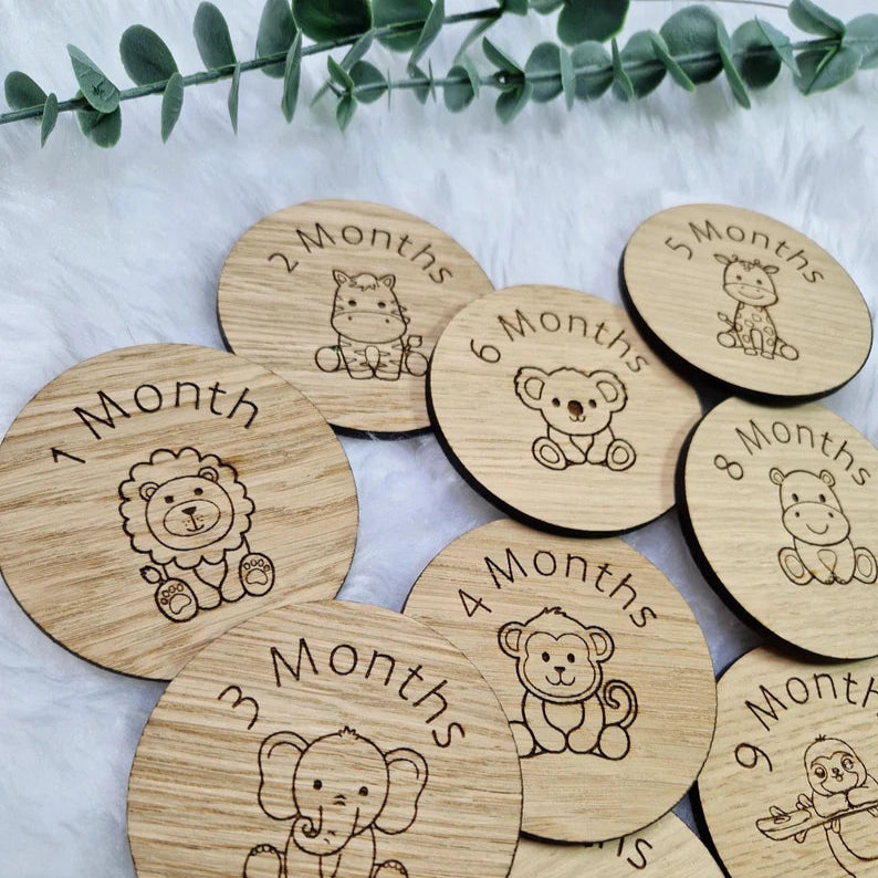 Gender Neutral Baby Milestone Discs- Safari Friends