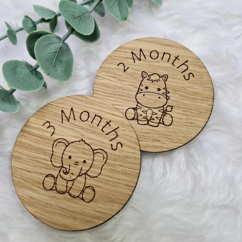 Gender Neutral Baby Milestone Discs- Safari Friends