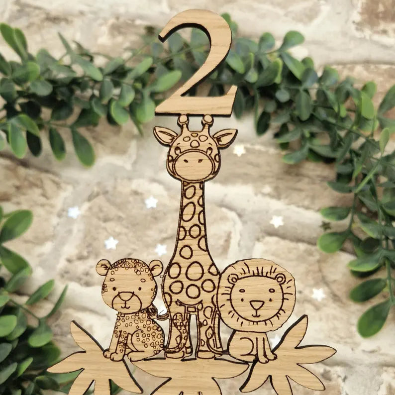 Wooden Safari Friends Cake Topper- Any Number