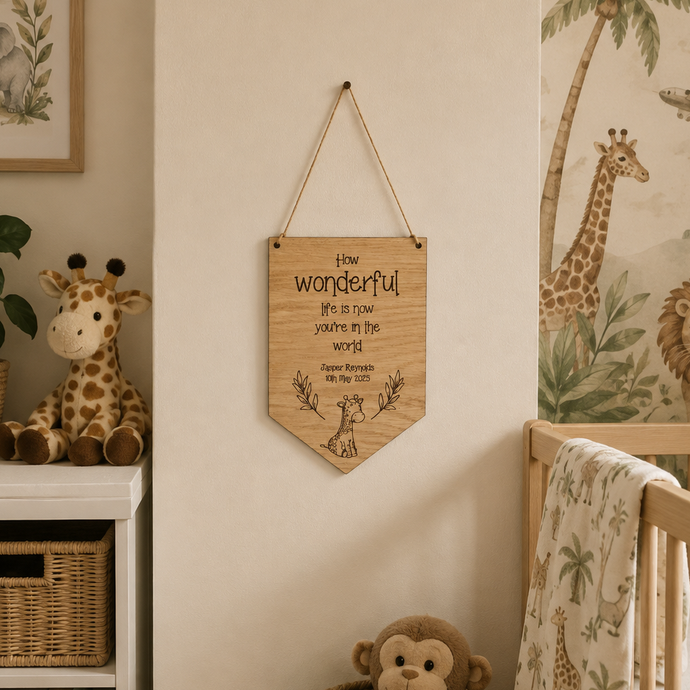 How Wonderful Life is- Personalised Nursery Wooden Flag