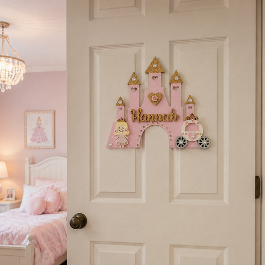 Fairytale Princess Castle Personalised Girls bedroom door sign