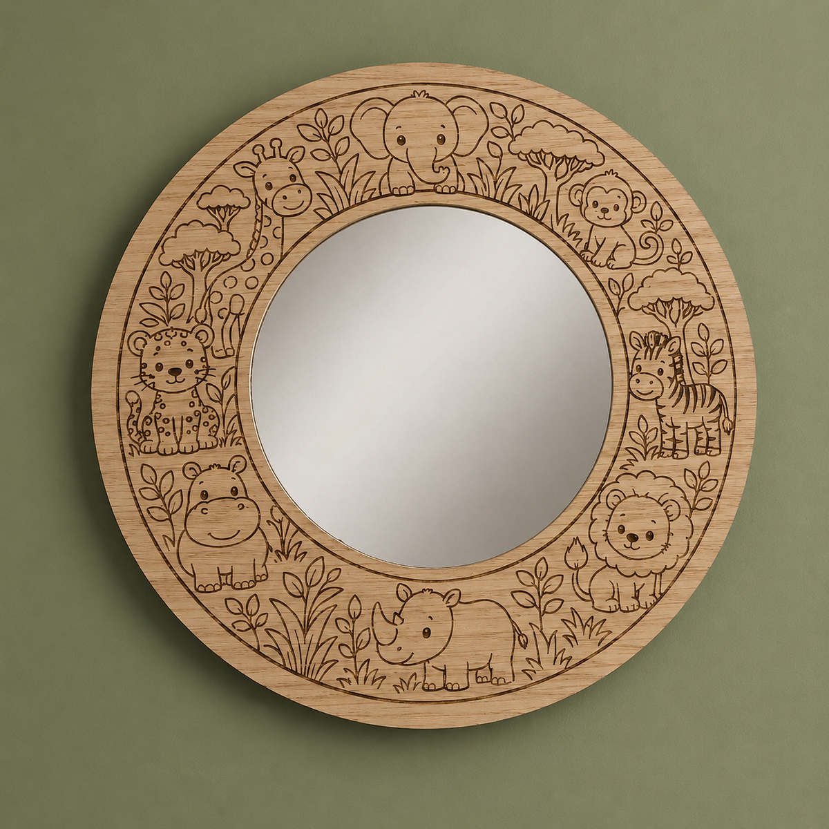 Safari Animal Oak Veneer Mirror