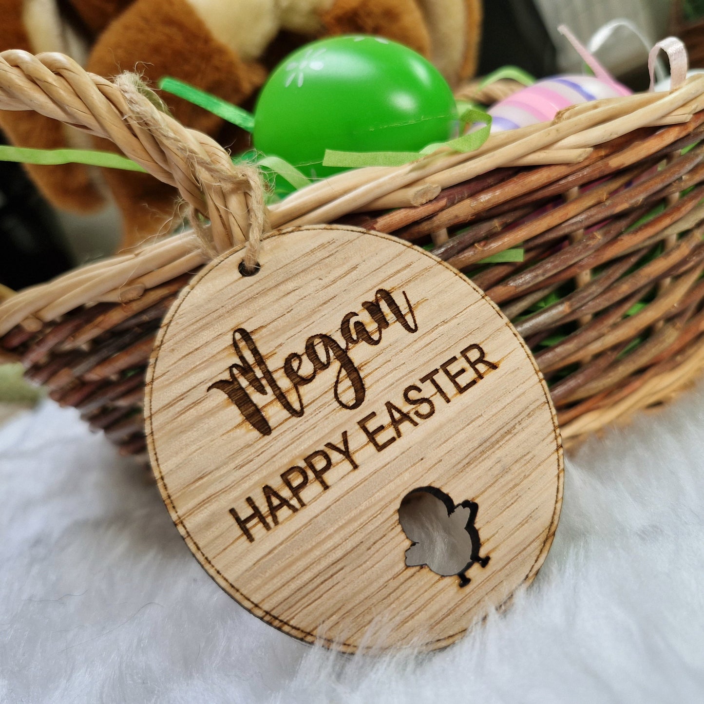 Happy Easter Personalised Wooden Egg Tag