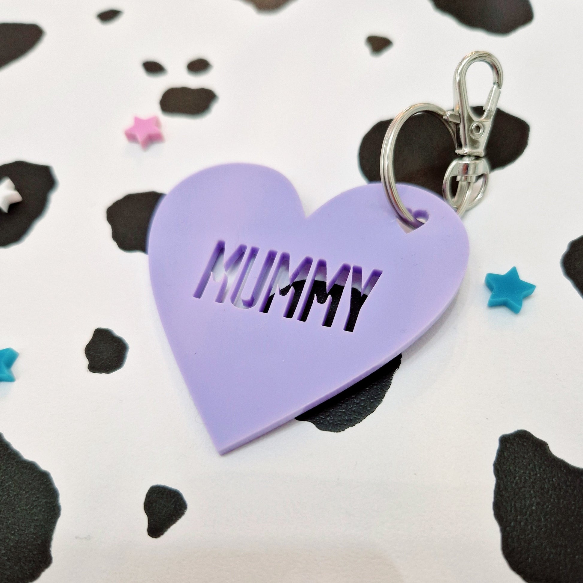 Acrylic Lilac Mummy Heart Keyring