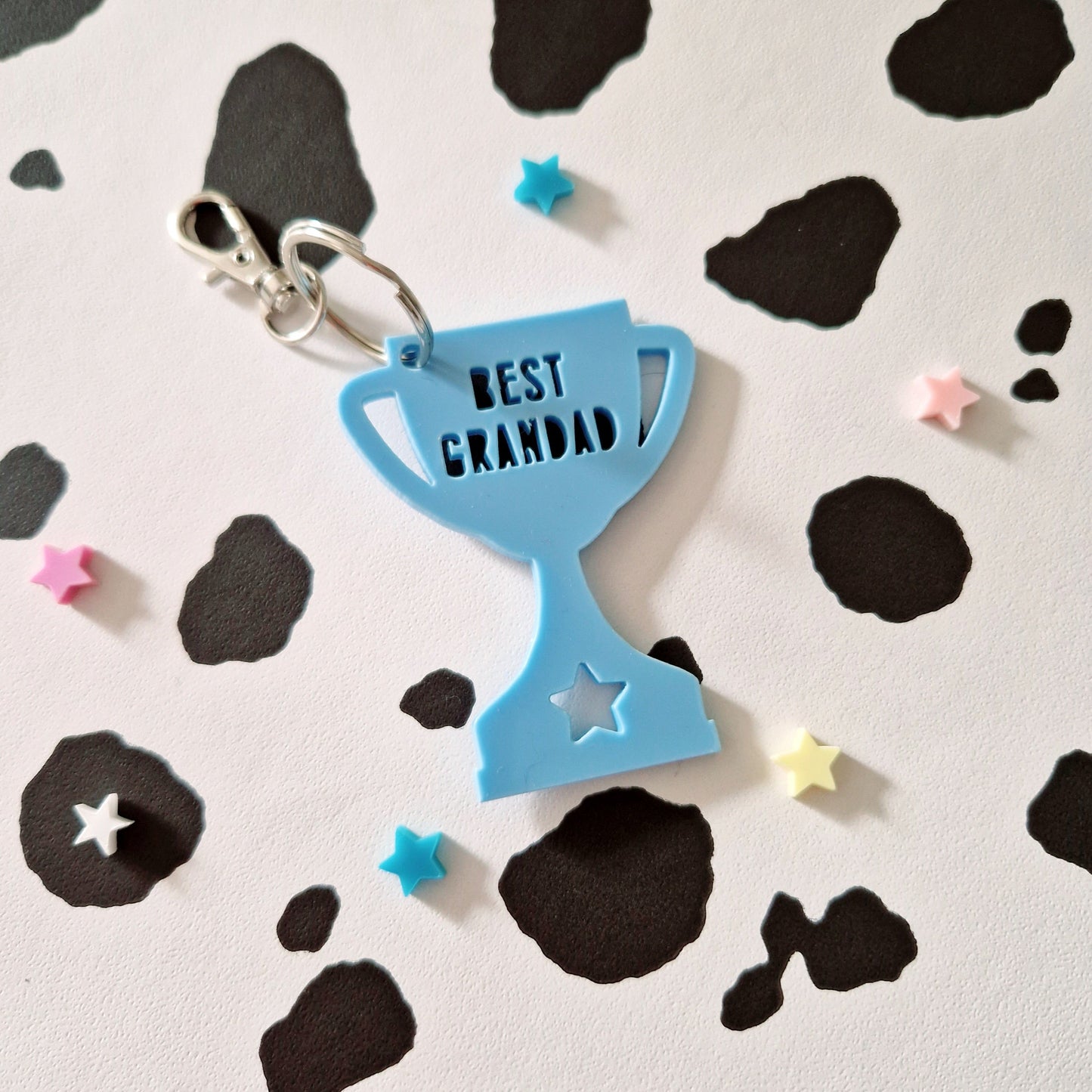 Best Grandad Trophy Blue Acrylic Keyring