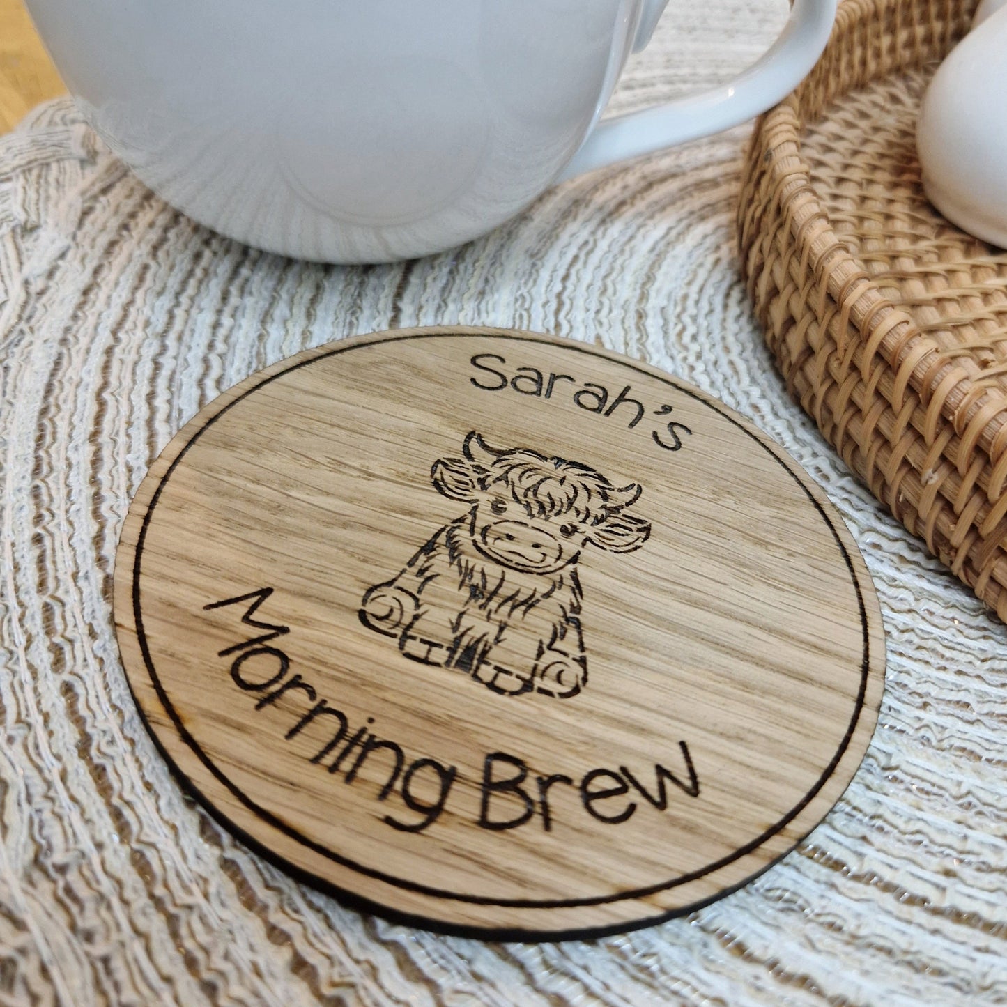 Highland Cow Drink Coaster- Personalised