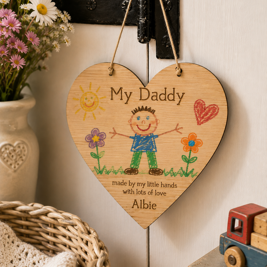 Personalised Wooden Heart Drawing Plaque