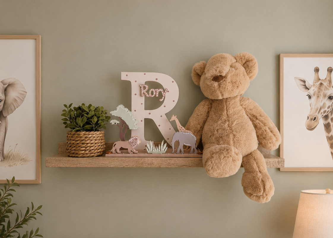Wooden Nursery Letter 'Neutral Safari Friends'