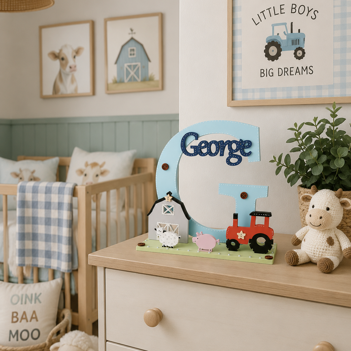 Personalised Farmyard Theme Nursery Wooden Letter and Name. Baby nursery decor sign.
