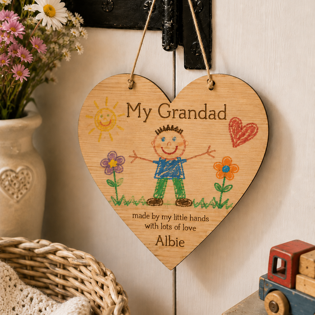 Personalised Wooden Heart Drawing Plaque